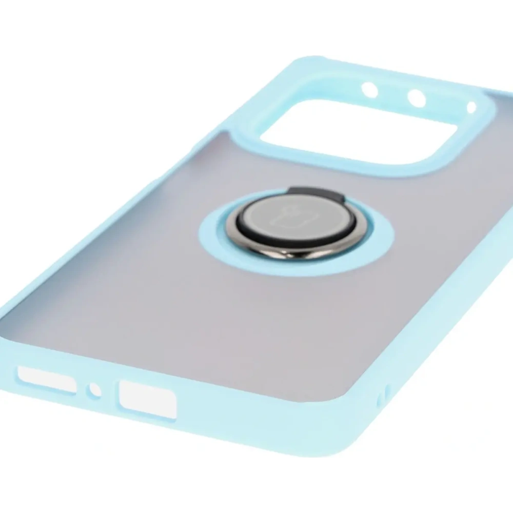 Etui z uchwytem na palec Bizon Case Hybrid Ring do Xiaomi Redmi Note 14 5G przydymione z jasnoniebieską ramką