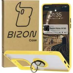 Kup Etui z uchwytem na palec Bizon Case Hybrid Ring do Xiaomi Redmi Note 14 5G przydymione z żółtą ramką - BIZ8374 - {ean13} - Sklep Home Screen