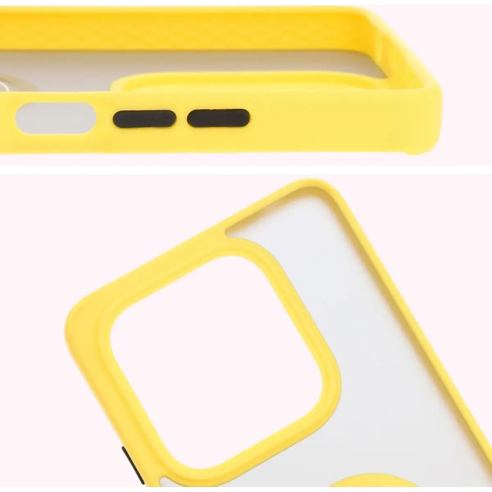 Etui z uchwytem na palec Bizon Case Hybrid Ring do Xiaomi Redmi Note 14 5G przydymione z żółtą ramką