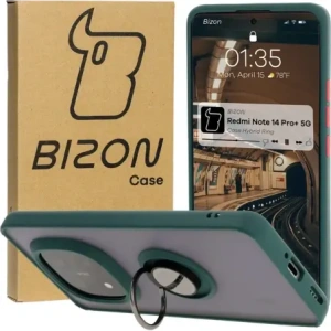 Kup Bizon Case Hybrid Ring Xiaomi Redmi Note 14 Pro Plus 5G fumuriu cu un cadru verde închis - BIZ8375 - {ean13} - Sklep Home Screen