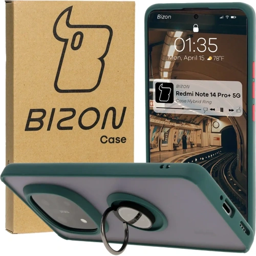 Buy Bizon Case Hybrid Ring Xiaomi Redmi Note 14 Pro Plus 5G smoky with a dark green frame - BIZ8375 - {ean13} - Home Screen Store Europe