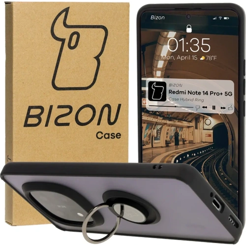 Kup Etui s úchopem na prst Bizon Case Hybrid Ring do Xiaomi Redmi Note 14 Pro Plus 5G kouřové s černým rámečkem - BIZ8376 - {ean13} - Sklep Home Screen