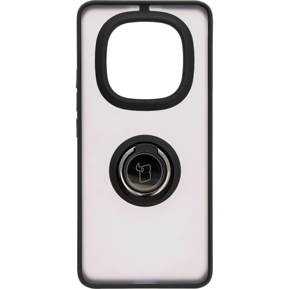 Etui z uchwytem na palec Bizon Case Hybrid Ring do Xiaomi Redmi Note 14 Pro Plus 5G przydymione z czarną ramką