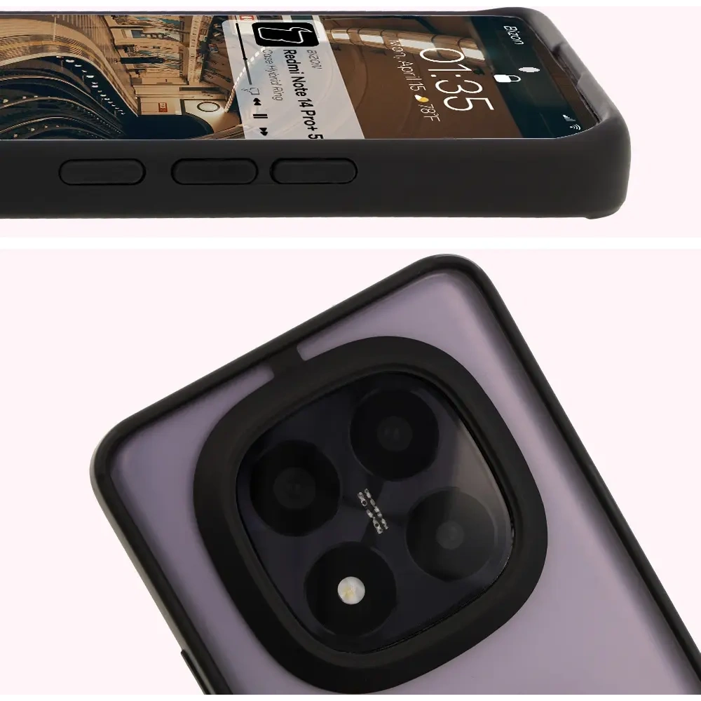 Etui z uchwytem na palec Bizon Case Hybrid Ring do Xiaomi Redmi Note 14 Pro Plus 5G przydymione z czarną ramką