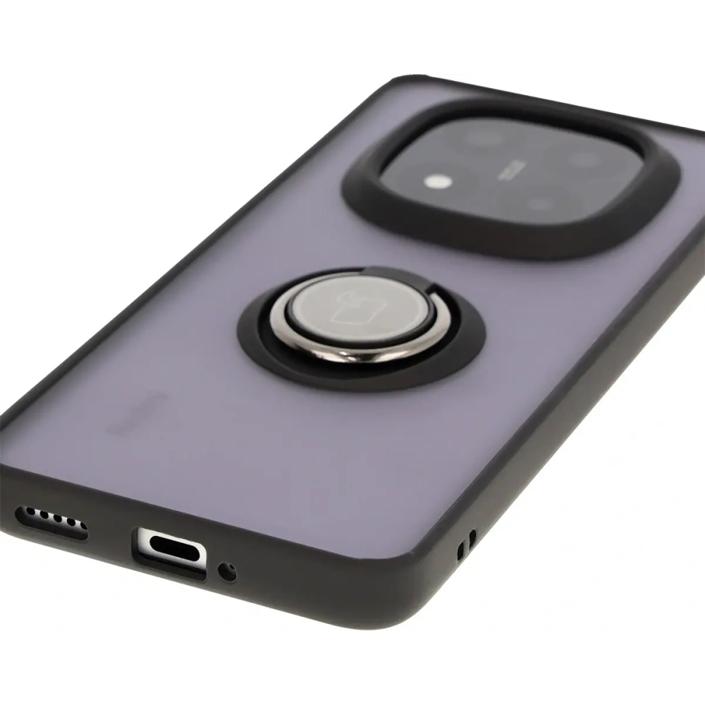 Etui z uchwytem na palec Bizon Case Hybrid Ring do Xiaomi Redmi Note 14 Pro Plus 5G przydymione z czarną ramką