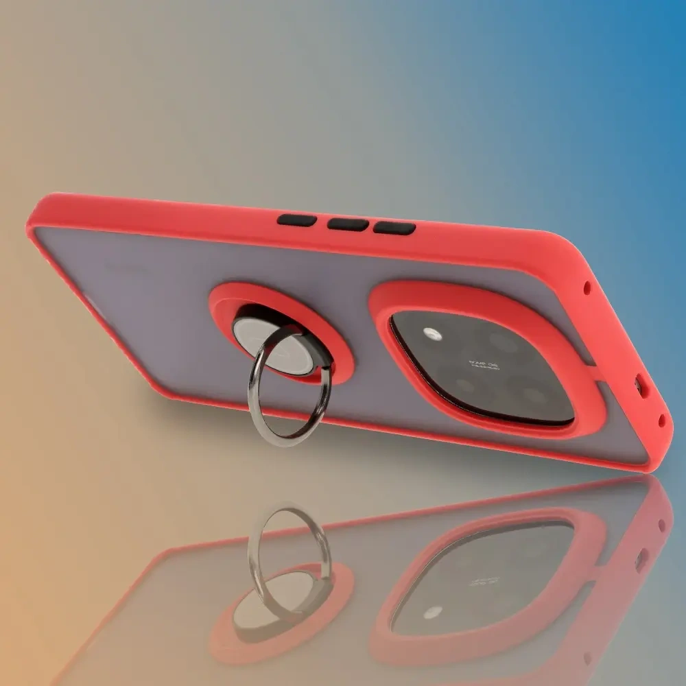 Etui z uchwytem na palec Bizon Case Hybrid Ring do Xiaomi Redmi Note 14 Pro Plus 5G przydymione z czerwoną ramką