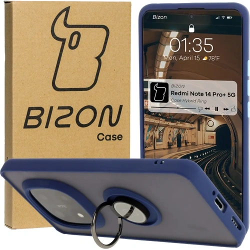 Kup Etui s úchopem na prst Bizon Case Hybrid Ring do Xiaomi Redmi Note 14 Pro Plus 5G kouřové s modrým rámem - BIZ8378 - {ean13} - Sklep Home Screen