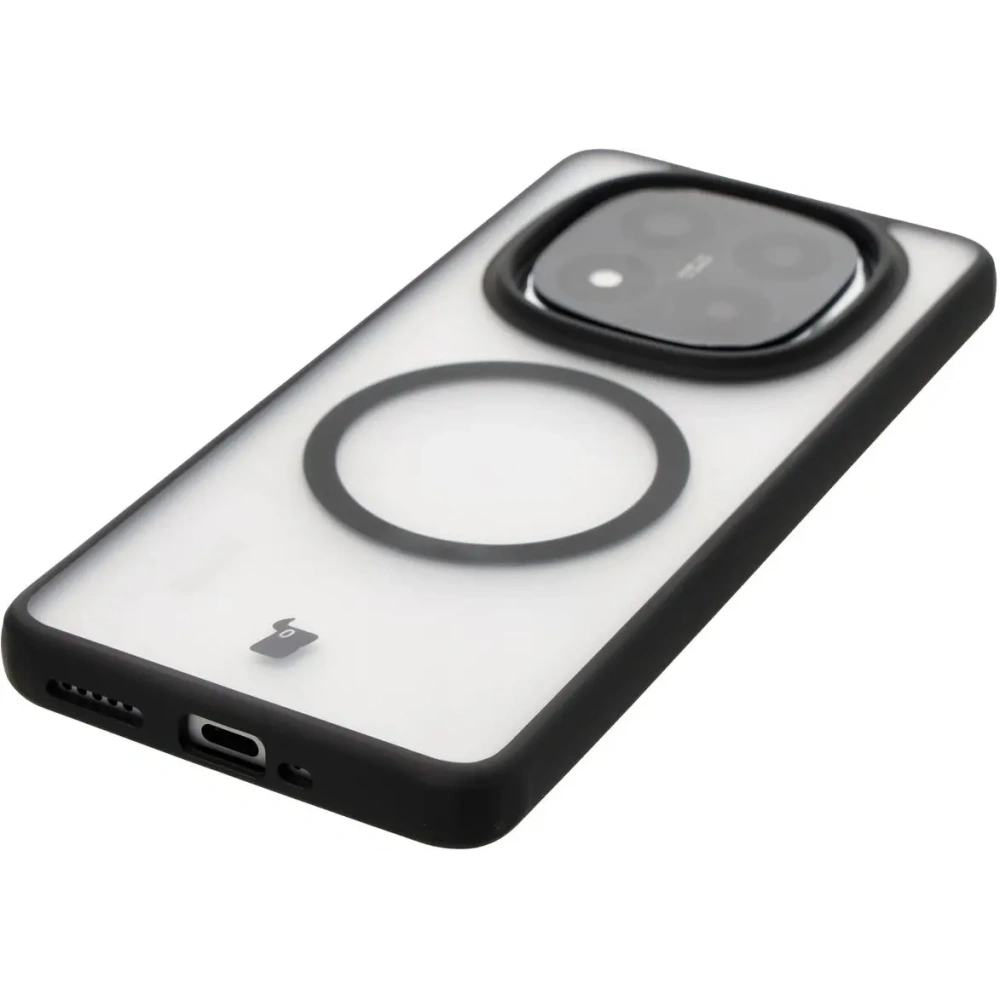 Etui z pierścieniem magnetycznym Bizon Case MatteO do Xiaomi Redmi Note 14 Pro 5G / 14 Pro Plus 5G / Poco X7 półprzezroczyste z czarną ramką