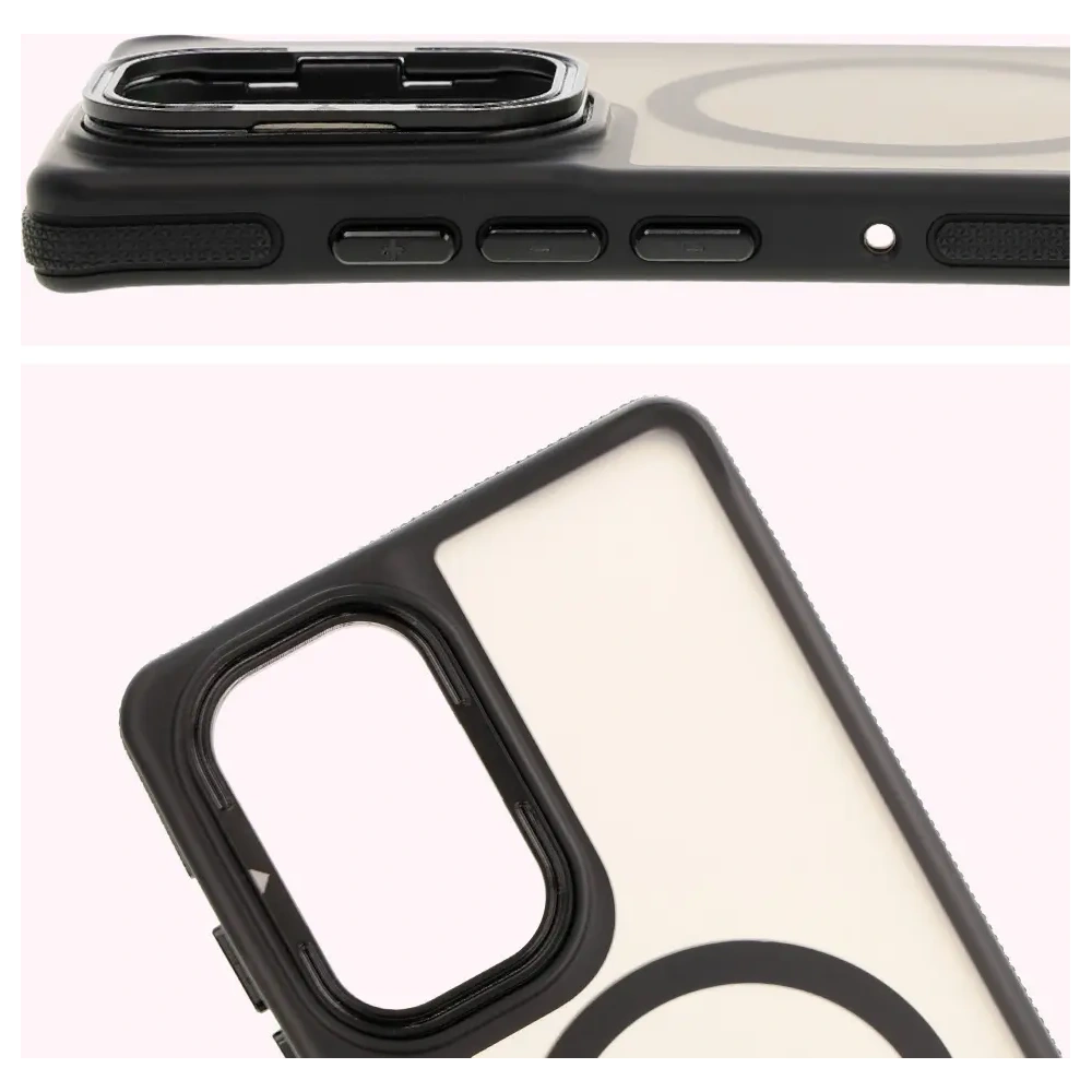 Etui z podstawką i pierścieniem magnetycznym Bizon Case Eclipse do Motorola Edge 50 Fusion przydymione z czarną ramką