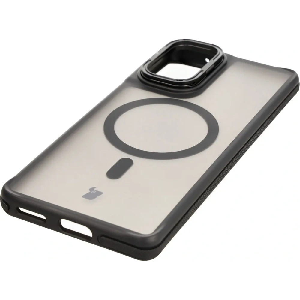 Etui z podstawką i pierścieniem magnetycznym Bizon Case Eclipse do Motorola Edge 50 Fusion przydymione z czarną ramką