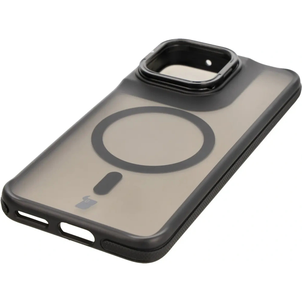 Etui z podstawką i pierścieniem magnetycznym Bizon Case Eclipse do Motorola Edge 50 Neo przydymione z czarną ramką