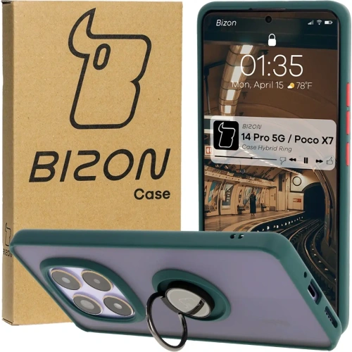 Kup Bizon Case Hybrid Gyűrű Xiaomi Redmi Note 14 Pro 5G / Poco X7 füstös sötétzöld kerettel - BIZ8403 - {ean13} - Sklep Home Screen
