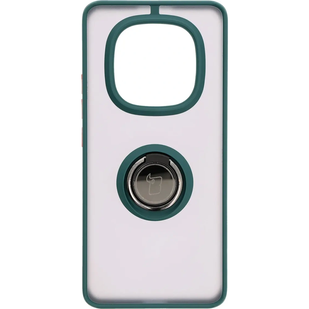 Etui z uchwytem na palec Bizon Case Hybrid Ring do Xiaomi Redmi Note 14 Pro 5G / Poco X7 przydymione z ciemnozieloną ramką