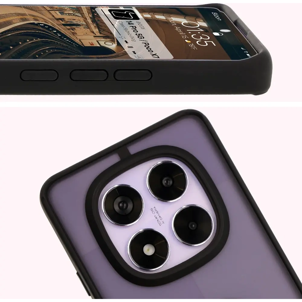 Etui z uchwytem na palec Bizon Case Hybrid Ring do Xiaomi Redmi Note 14 Pro 5G / Poco X7 przydymione z czarną ramką