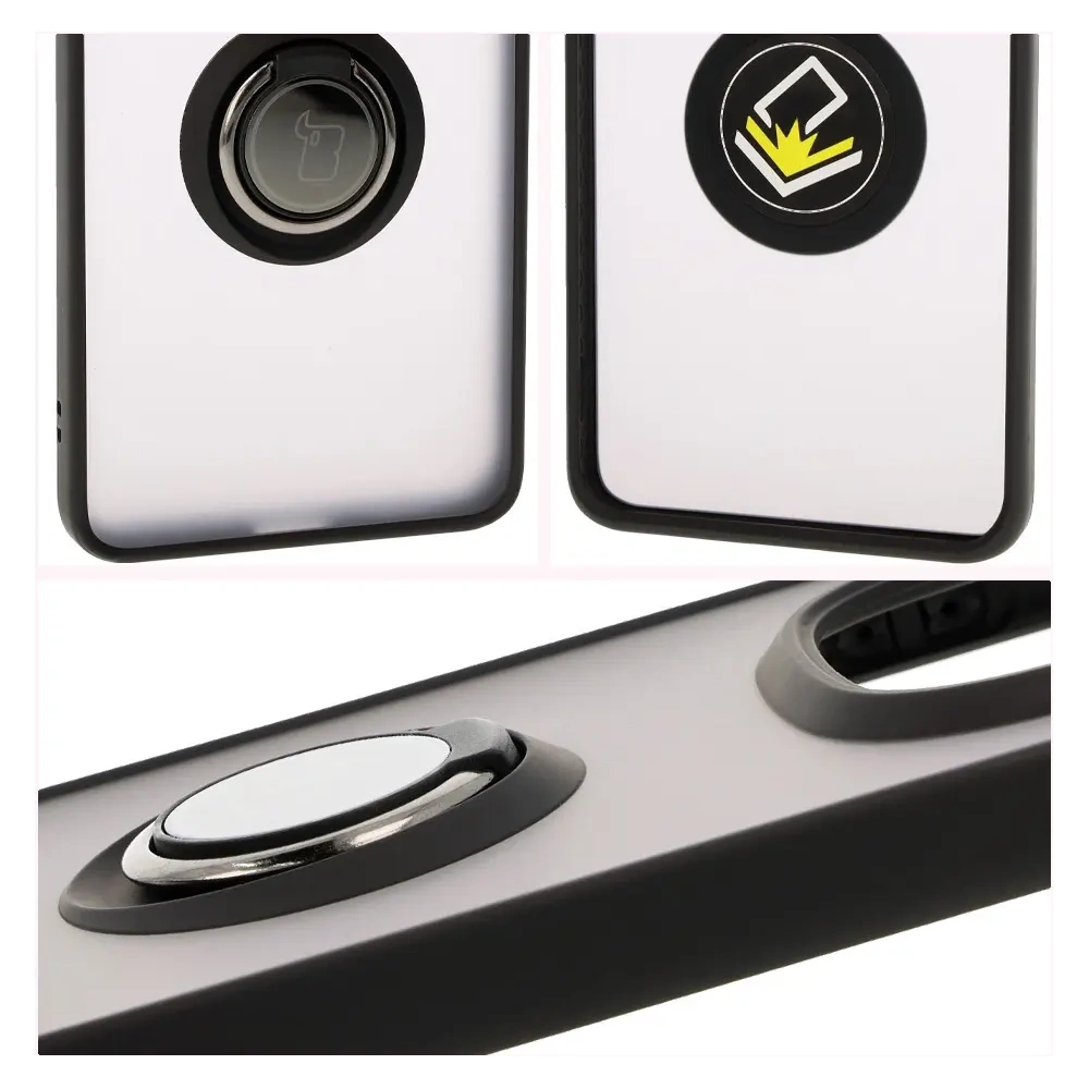 Etui z uchwytem na palec Bizon Case Hybrid Ring do Xiaomi Redmi Note 14 Pro 5G / Poco X7 przydymione z czarną ramką