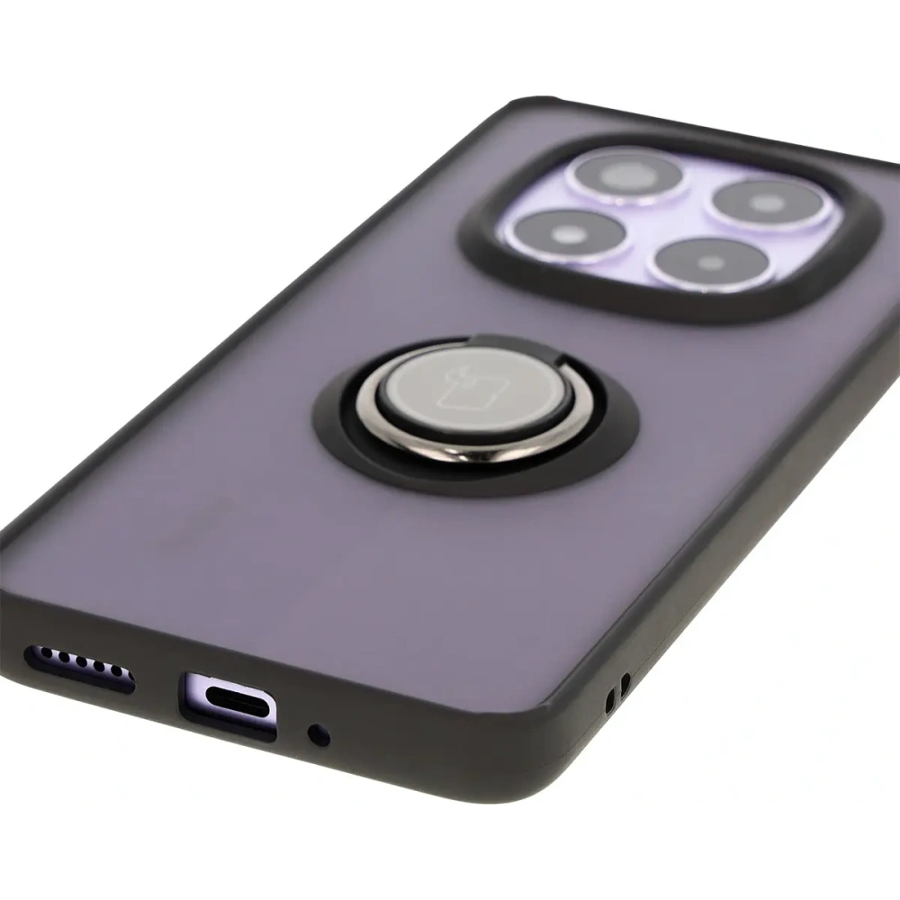 Etui z uchwytem na palec Bizon Case Hybrid Ring do Xiaomi Redmi Note 14 Pro 5G / Poco X7 przydymione z czarną ramką