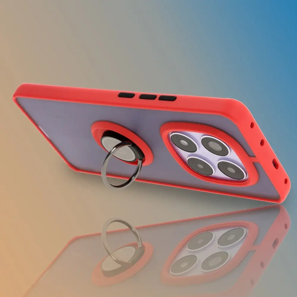 Etui z uchwytem na palec Bizon Case Hybrid Ring do Xiaomi Redmi Note 14 Pro 5G / Poco X7 przydymione z czerwoną ramką