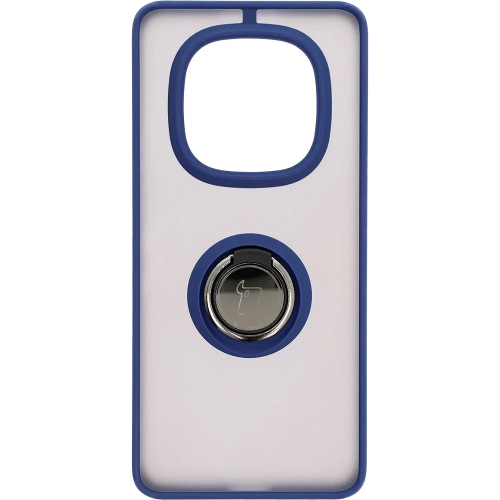 Etui z uchwytem na palec Bizon Case Hybrid Ring do Xiaomi Redmi Note 14 Pro 5G / Poco X7 przydymione z granatową ramką