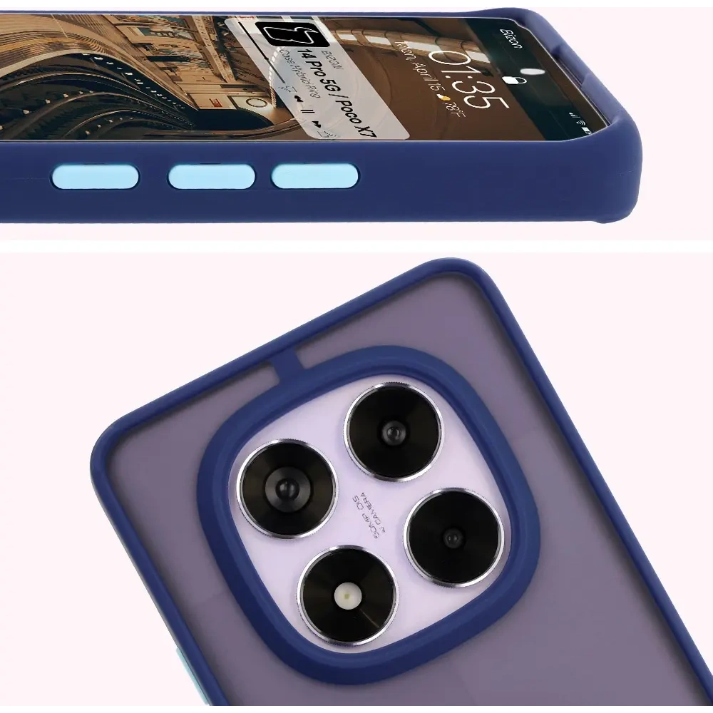 Etui z uchwytem na palec Bizon Case Hybrid Ring do Xiaomi Redmi Note 14 Pro 5G / Poco X7 przydymione z granatową ramką