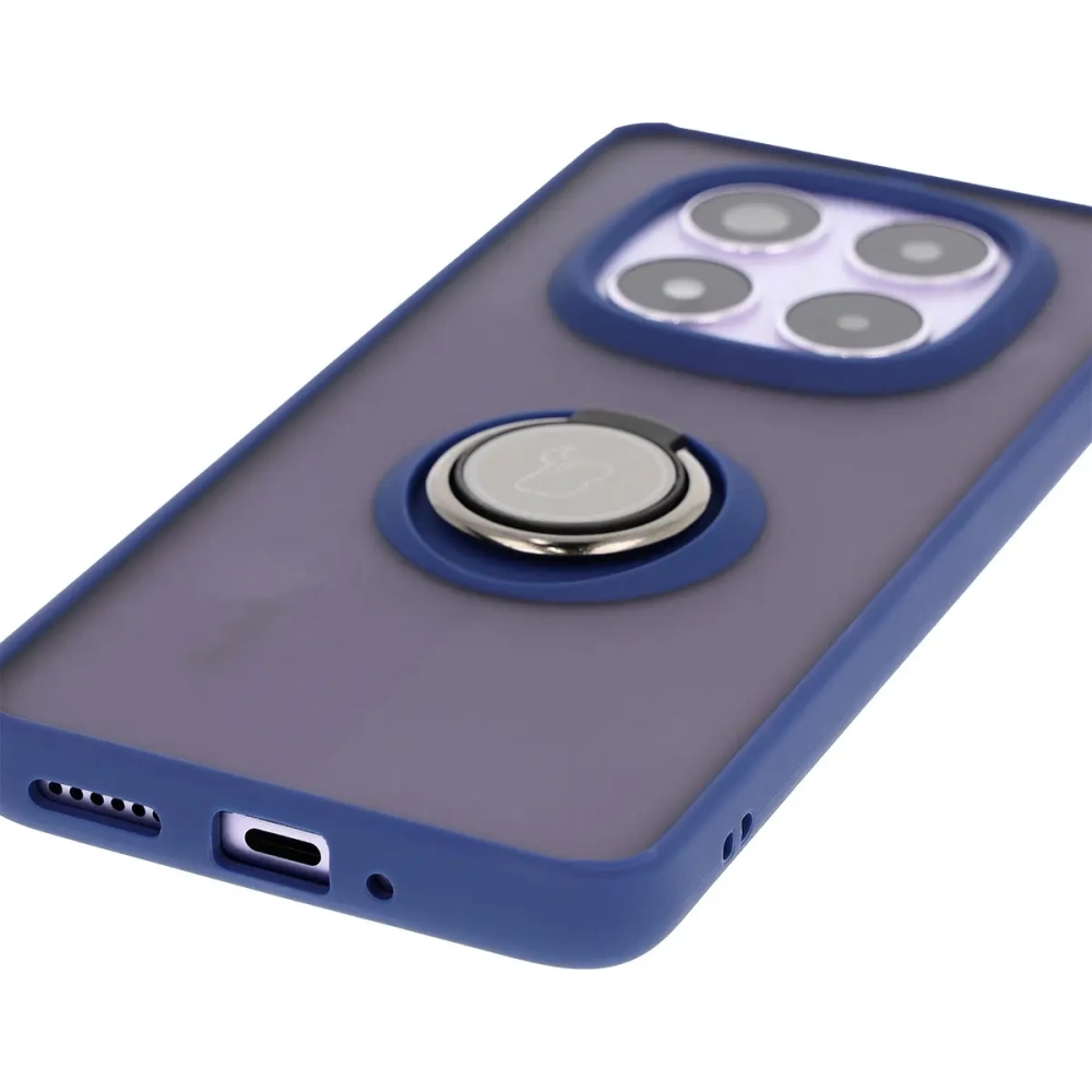 Etui z uchwytem na palec Bizon Case Hybrid Ring do Xiaomi Redmi Note 14 Pro 5G / Poco X7 przydymione z granatową ramką