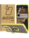 Etui z uchwytem na palec Bizon Case Hybrid Ring do Xiaomi Redmi Note 14 Pro 5G / Poco X7 przydymione z żółtą ramką