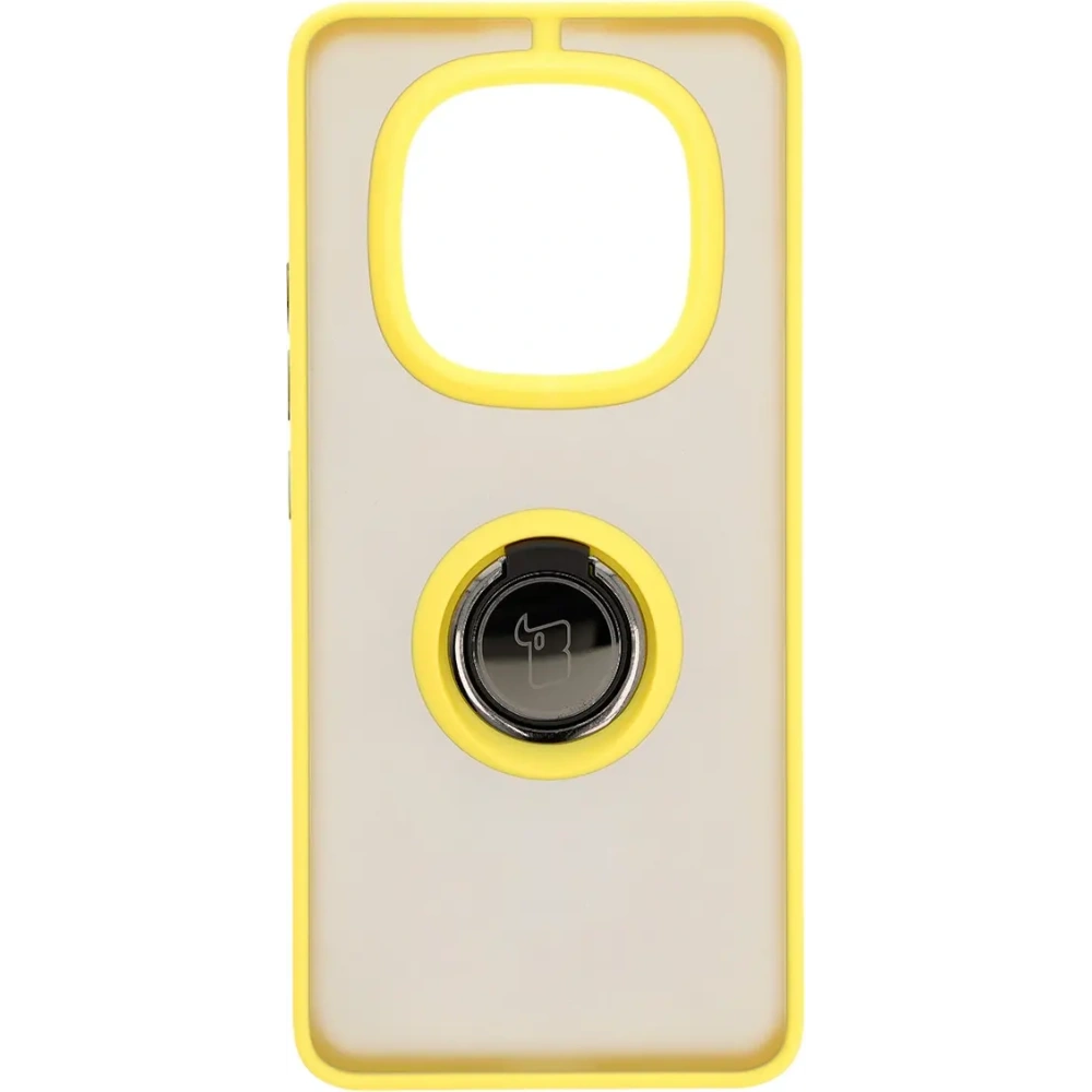 Etui z uchwytem na palec Bizon Case Hybrid Ring do Xiaomi Redmi Note 14 Pro 5G / Poco X7 przydymione z żółtą ramką