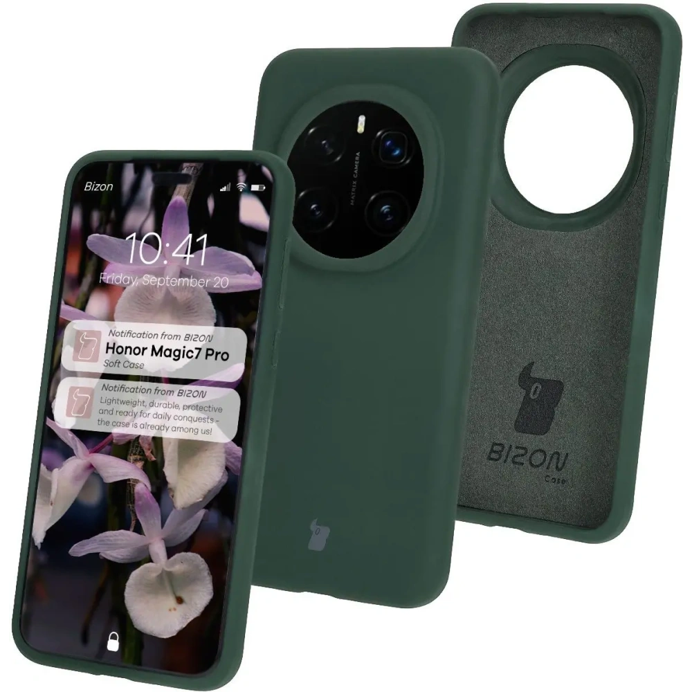 Silikonowe etui Bizon Soft Case do Honor Magic7 Pro ciemnozielone