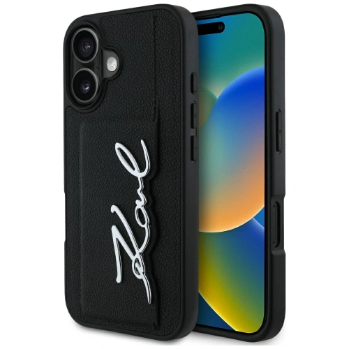Buy Karl Lagerfeld HC Grained PU Cardslot Metal Signature Apple iPhone 16 black - KLD21895 - {ean13} - Home Screen Store Europe