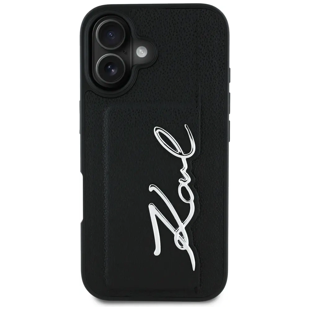 Etui Karl Lagerfeld HC Grained PU Cardslot Metal Signature do Apple iPhone 16 czarny