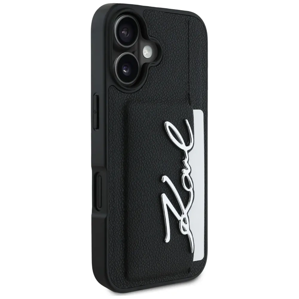 Etui Karl Lagerfeld HC Grained PU Cardslot Metal Signature do Apple iPhone 16 czarny