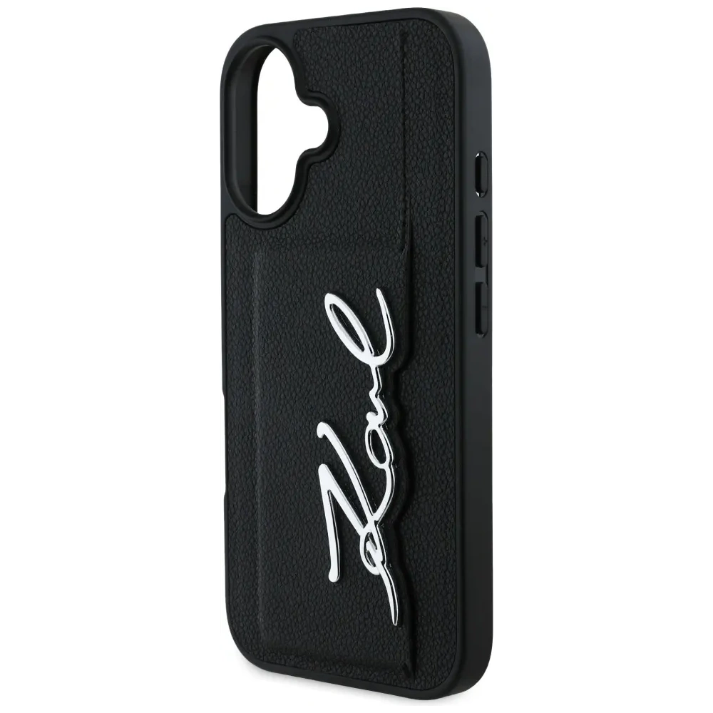 Etui Karl Lagerfeld HC Grained PU Cardslot Metal Signature do Apple iPhone 16 czarny