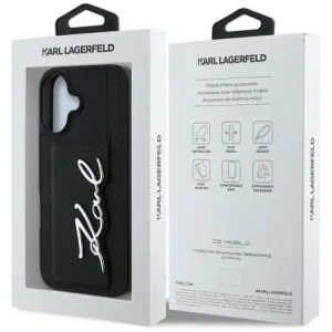 Kup Etui Karl Lagerfeld HC Grained PU Cardslot Metal Signature do Apple iPhone 16 černé - KLD21895 - {ean13} - Sklep Home Screen
