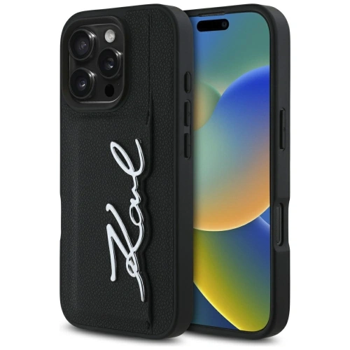 Kup Karl Lagerfeld HC Geprägtes PU Kartenfach Metall-Signatur Apple iPhone 16 Pro schwarz - KLD21896 - {ean13} - Sklep Home Screen