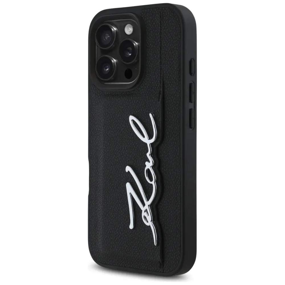 Etui Karl Lagerfeld HC Grained PU Cardslot Metal Signature do Apple iPhone 16 Pro czarny