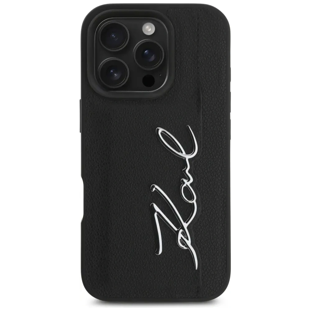 Etui Karl Lagerfeld HC Grained PU Cardslot Metal Signature do Apple iPhone 16 Pro czarny