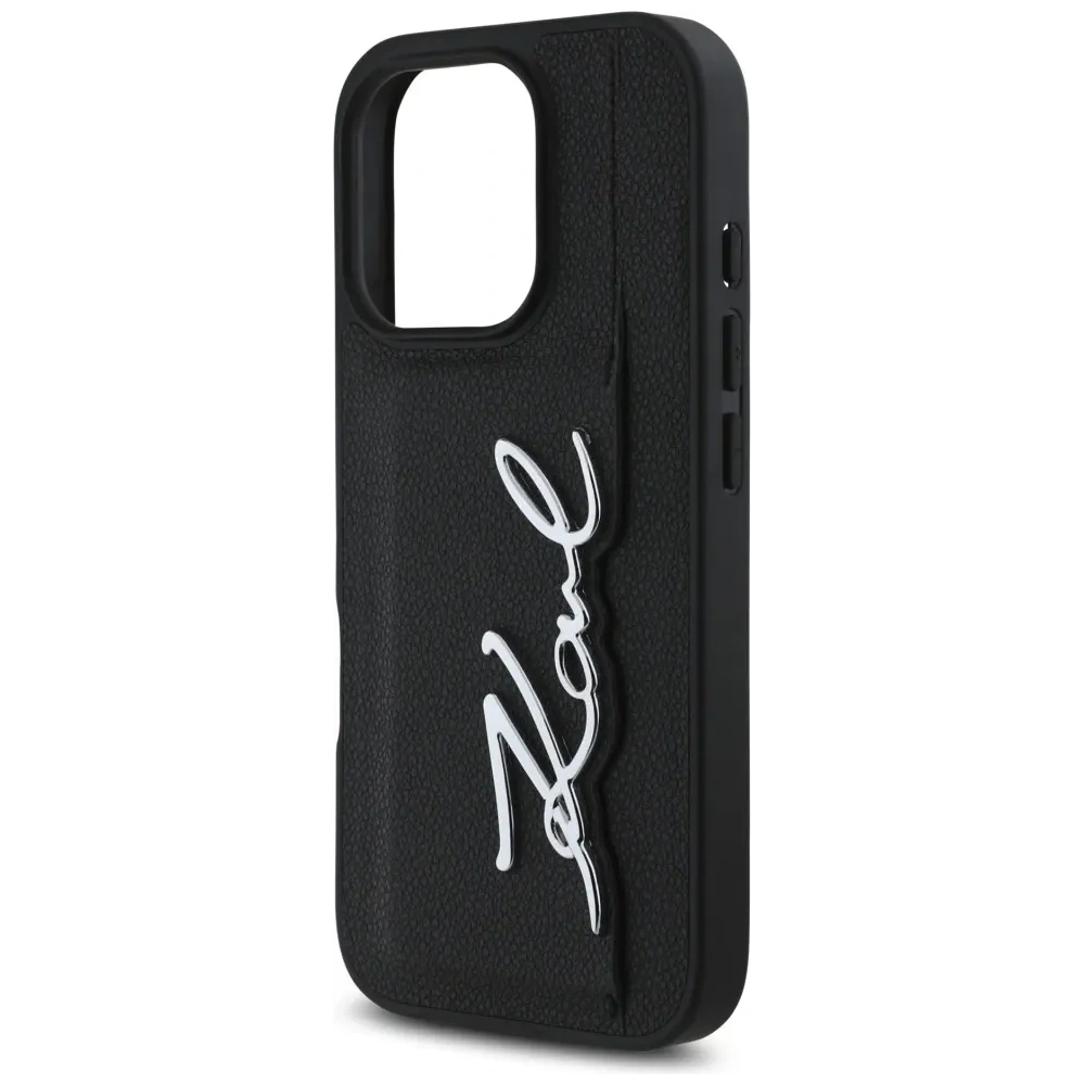 Etui Karl Lagerfeld HC Grained PU Cardslot Metal Signature do Apple iPhone 16 Pro czarny