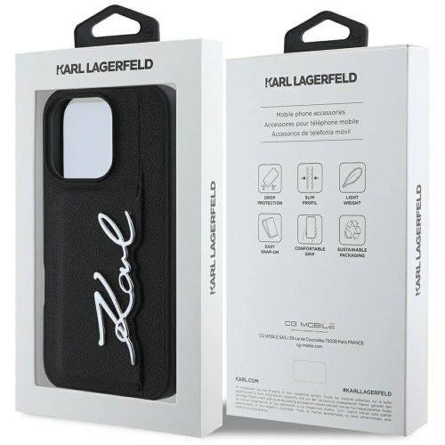 Kup Karl Lagerfeld HC Geprägtes PU Kartenfach Metall-Signatur Apple iPhone 16 Pro schwarz - KLD21896 - {ean13} - Sklep Home Screen