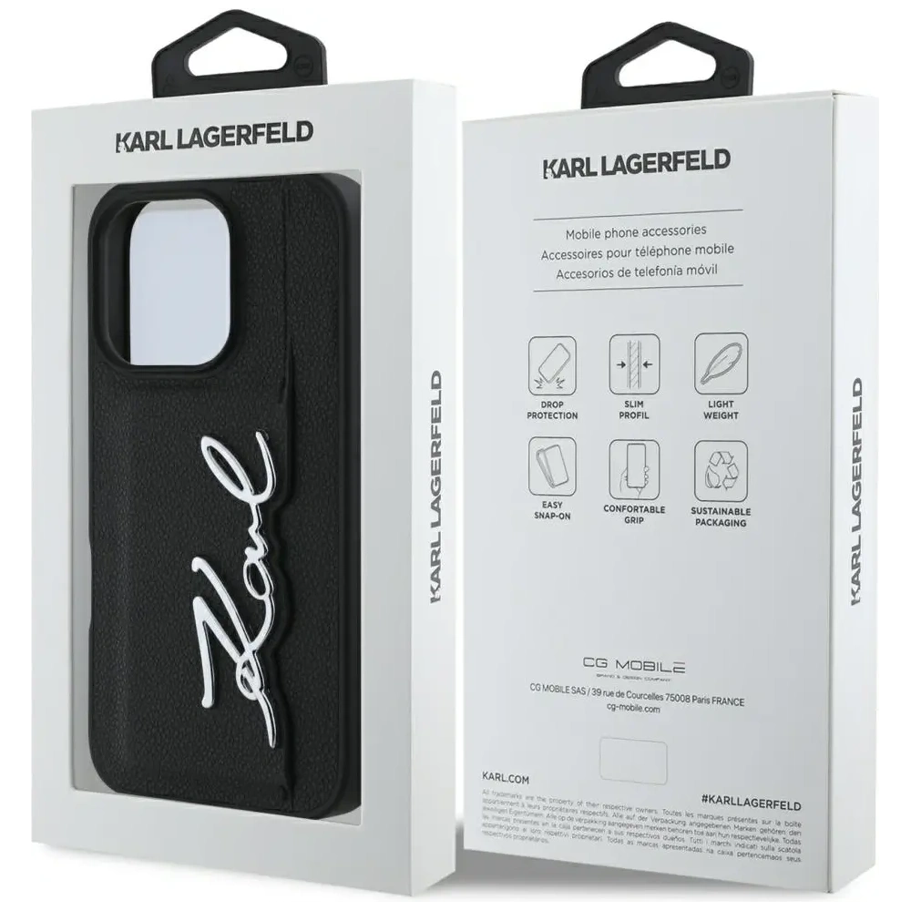 Etui Karl Lagerfeld HC Grained PU Cardslot Metal Signature do Apple iPhone 16 Pro czarny