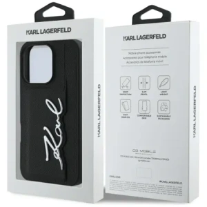 Etui Karl Lagerfeld HC Grained PU Cardslot Metal Signature do Apple iPhone 16 Pro Max czarny