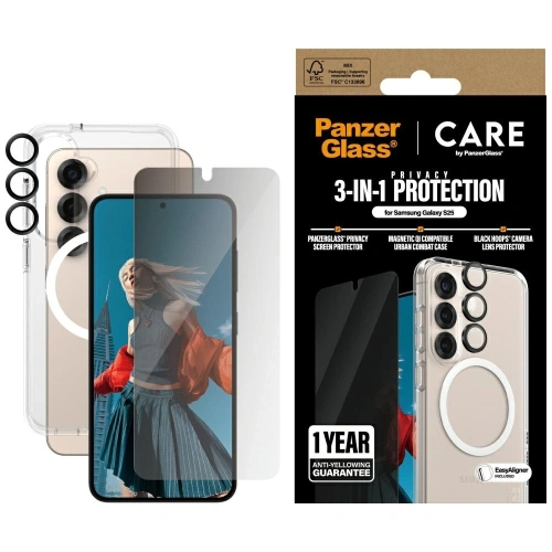 Kup CARE von PanzerGlass Flagship 3-in-1 Hülle + Bildschirm-Schutzglas + Kamera-Glas-Kit für Samsung Galaxy S25 - PZG833 - {ean13} - Sklep Home Screen