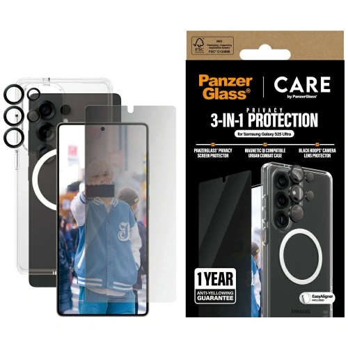 Kup CARE de PanzerGlass Carcasă Flagship 3 în 1 + sticlă de protecție pentru ecran + kit de sticlă pentru cameră Samsung Galaxy S25 Ultra - PZG834 - {ean13} - Sklep Home Screen