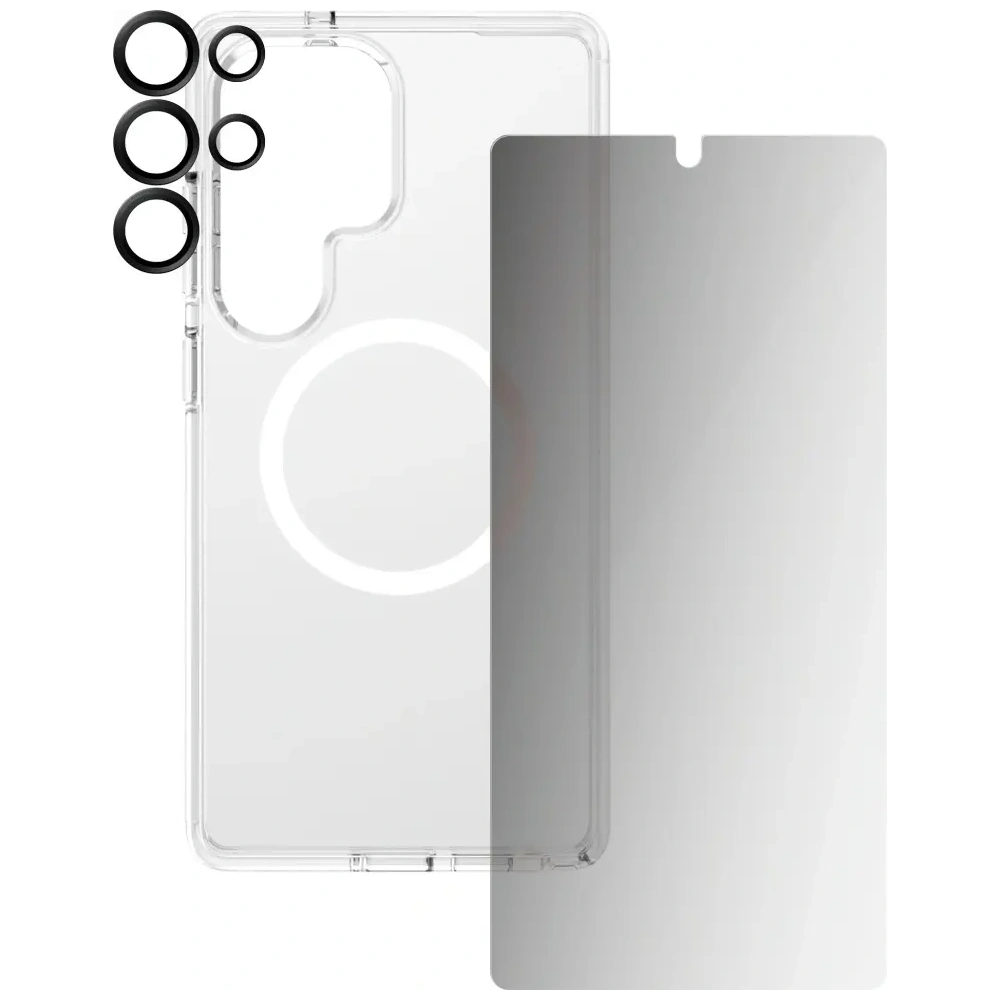 Zestaw ochronny 3w1 etui + szkło prywatyzujące na ekran + szkło na aparat CARE by PanzerGlass Flagship Samsung Galaxy S25 Ultra