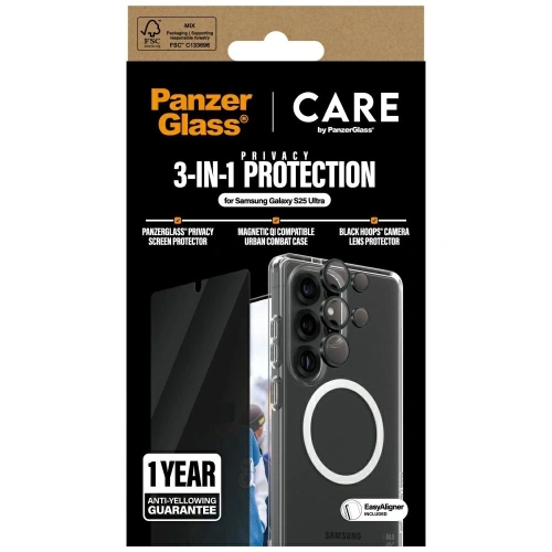 Kup CARE de PanzerGlass Carcasă Flagship 3 în 1 + sticlă de protecție pentru ecran + kit de sticlă pentru cameră Samsung Galaxy S25 Ultra - PZG834 - {ean13} - Sklep Home Screen