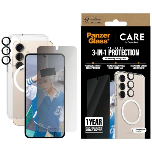 Kup CARE de PanzerGlass Carcasă 3 în 1 + sticlă de protecție pentru ecran + kit de sticlă pentru cameră Samsung Galaxy S25+ Plus - PZG835 - {ean13} - Sklep Home Screen