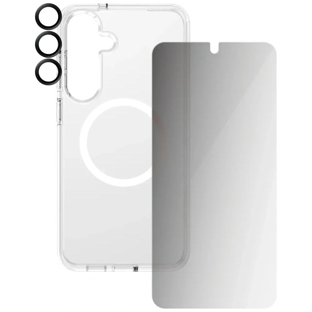 Zestaw ochronny 3w1 etui + szkło prywatyzujące na ekran + szkło na aparat CARE by PanzerGlass Flagship Samsung Galaxy S25+ Plus