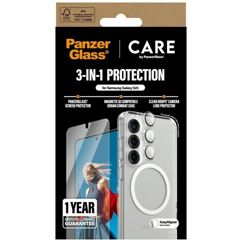 Kup CARE de PanzerGlass Husa flagship 3-in-1 + sticlă de ecran + kit de sticlă pentru cameră Samsung Galaxy S25 - PZG836 - {ean13} - Sklep Home Screen