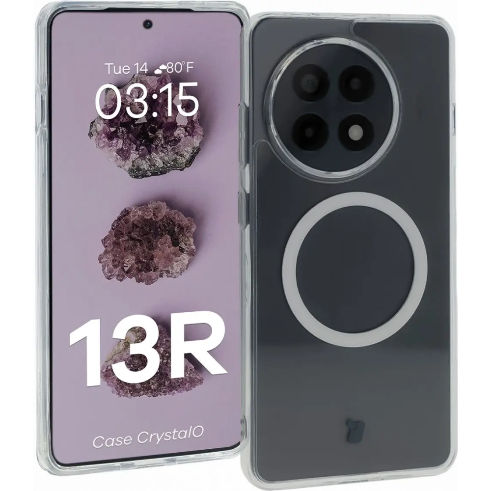 Etui z pierścieniem magnetycznym Bizon Case CrystalO do OnePlus 13R przezroczyste