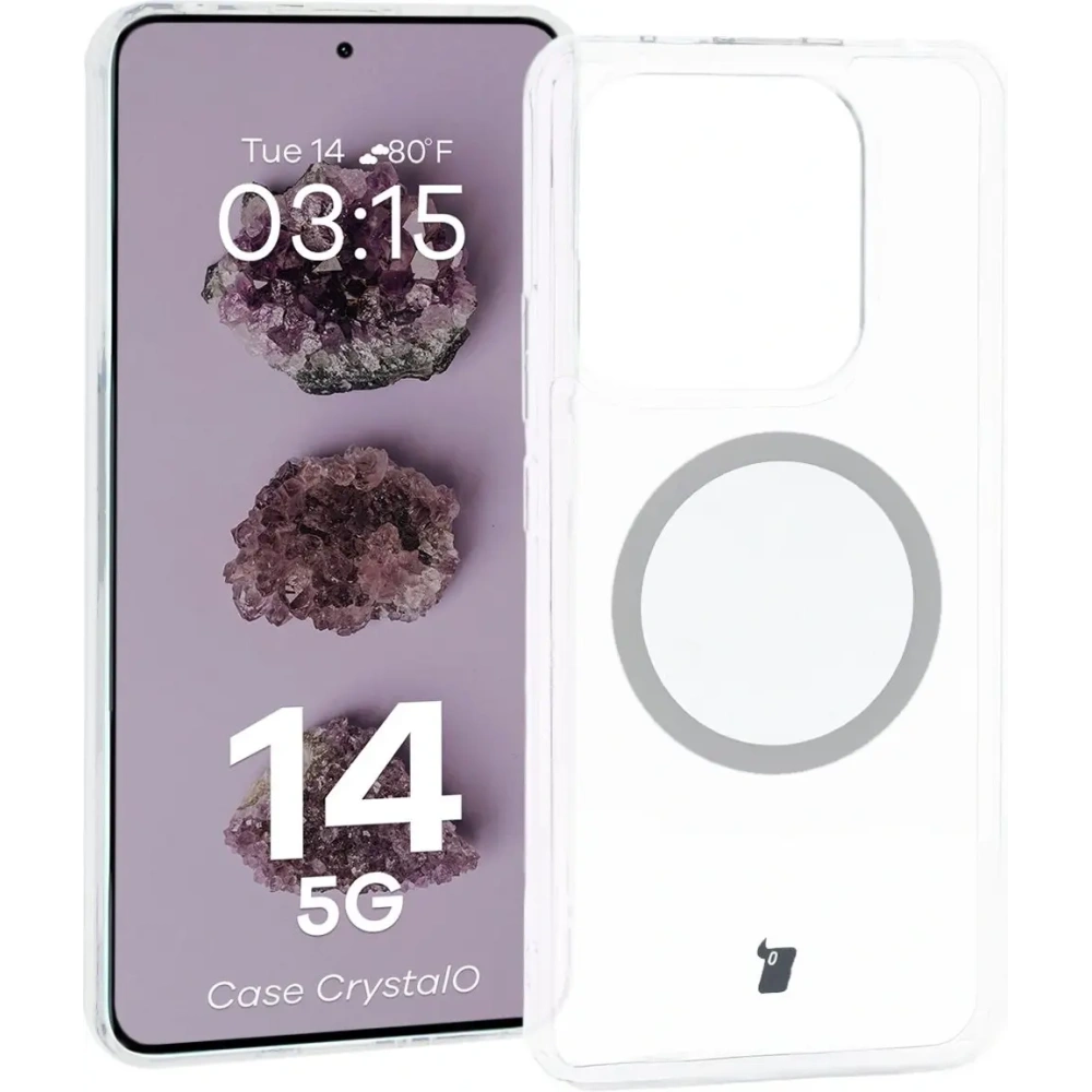 Etui z pierścieniem magnetycznym Bizon Case CrystalO do Xiaomi Redmi Note 14 5G przezroczyste