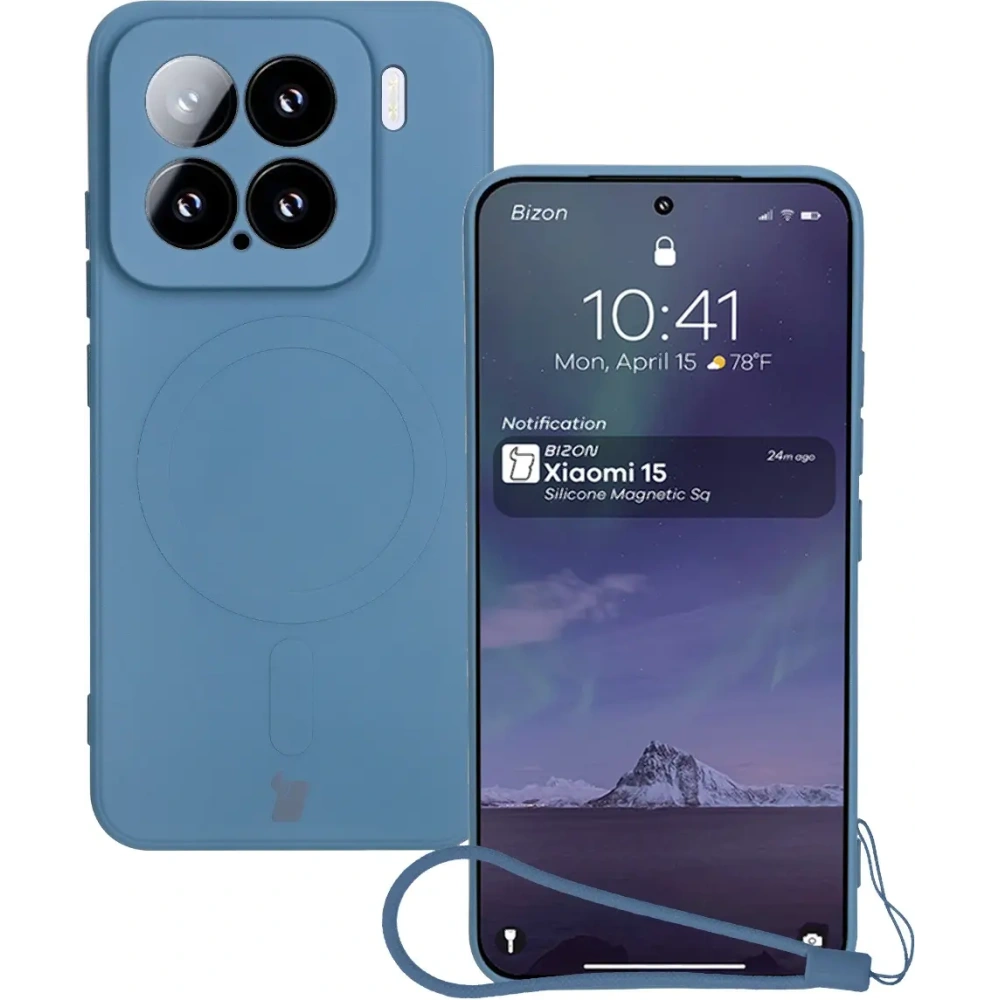 Silikonowe etui z pierścieniem magnetycznym Bizon Case Silicone Magnetic Sq do Xiaomi 15 granatowe