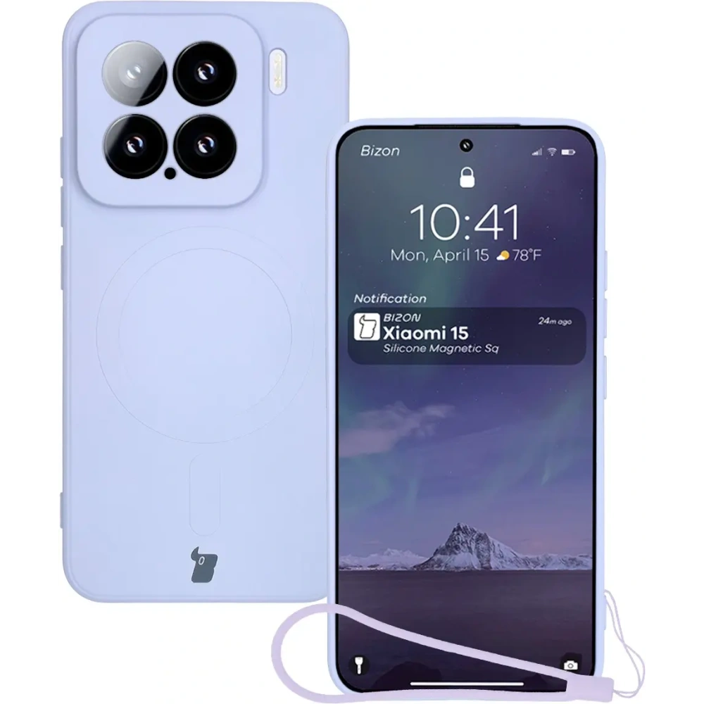 Silikonowe etui z pierścieniem magnetycznym Bizon Case Silicone Magnetic Sq do Xiaomi 15 jasnofioletowe